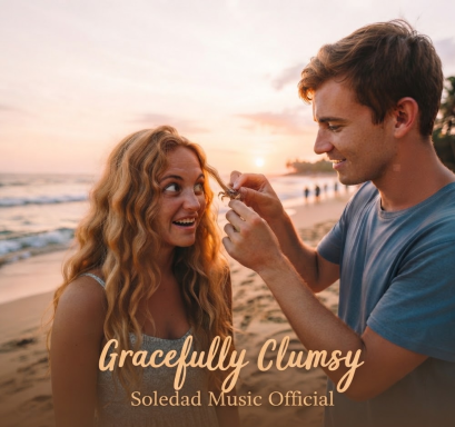 Official album artwork for 'Gracefully Clumsy' by Soledad Music Official, featuring a dancer in a charmingly off-balance pose, hand-drawn il