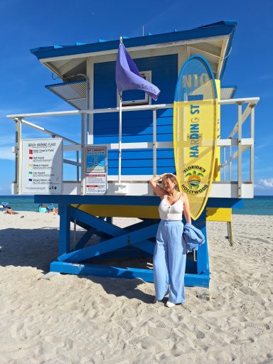 Soledad Music Official at the iconic blue lifeguard tower on Hollywood Beach, Florida